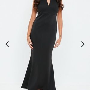 Black Plunging V Neck Fitted Gown